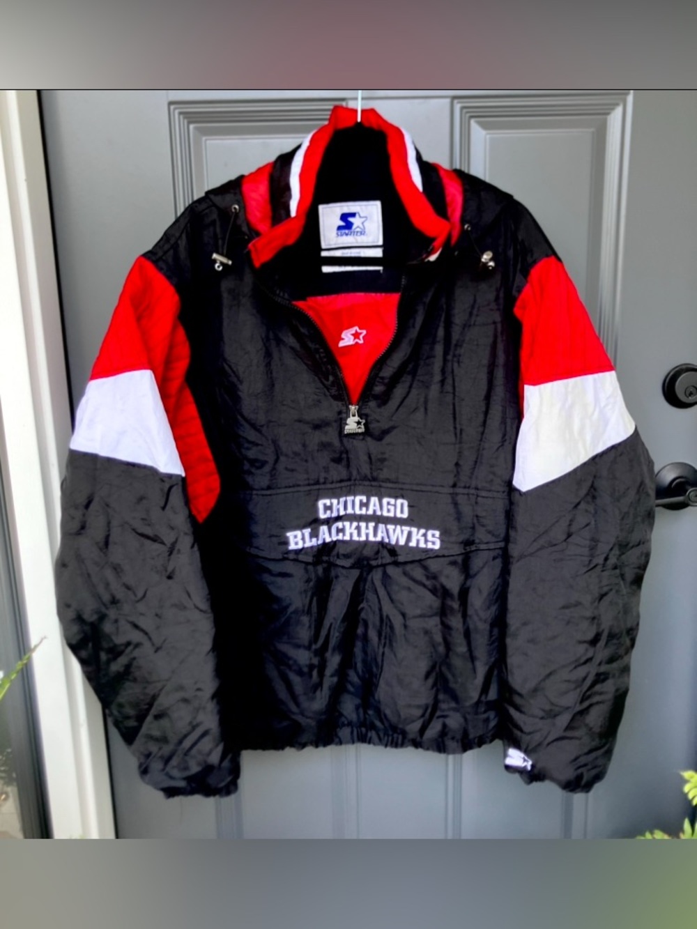 Vintage Starter Pullover Jacket Chicago Blackhawks XL Retro NHL Embroidered Coat